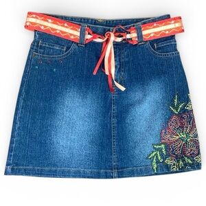 Mary-Kate & Ashley Y2K Denim Skirt Girls 14 Embroidered Boho